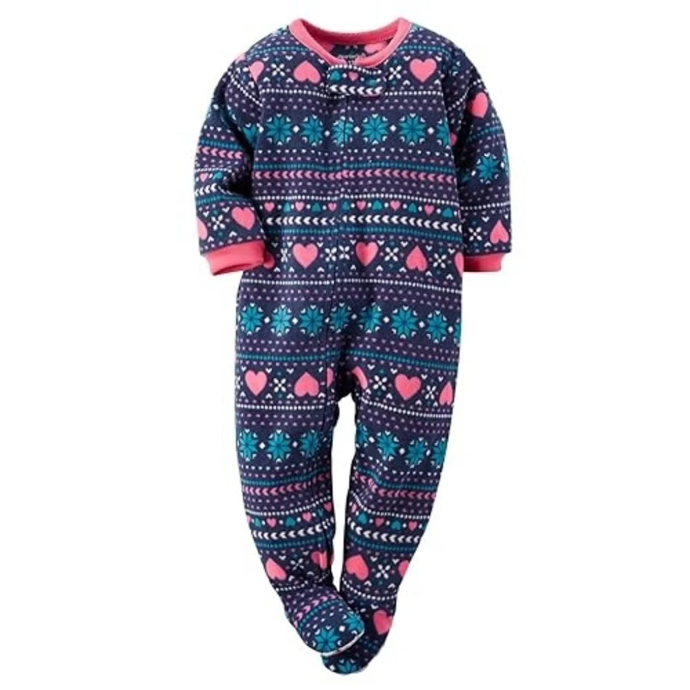 3/$20🌟 Carter's Girls Fair Isle Fleece Long-Sleeve Loose Fit Footed Pajamas 3T